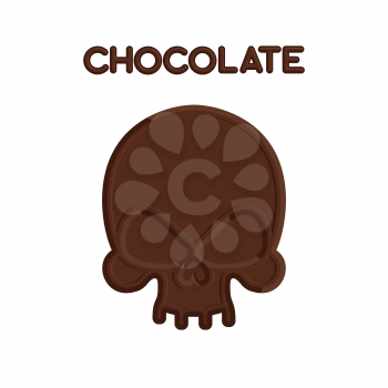Chocolate Skull. Head skeleton of bittersweet chocolate. Sweet candy in  shape of a skull. Vector illustration for Halloween
