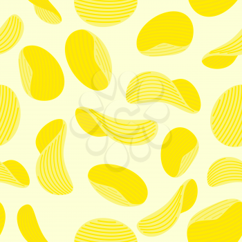 Potato chips seamless pattern. Vector background of food. Fried potatoes fried. Corrugated golden chipsd.