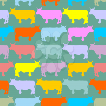 Сolored cows Herd. Seamless pattern ornament of animals on farm
