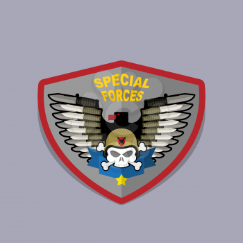 War emblem. Military logo. Skull wearing a helmet with a weapon for Special warfare
