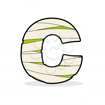 Letter C Egyptian zombies. ABC sign coiled medical bandages. Monster template elements alphabet. Scary concept type as logo.