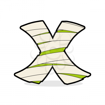 Letter X Monster zombie. Alphabetical icon medical bandages. Egyptian concept of template elements ABC. Mummy ABC icon