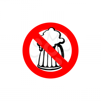 Stop beer. Forbidden alcohol. Frozen silhouette mugs with beer and foam. Emblem antialcoholic company. Red forbidding character. Ban foam drink