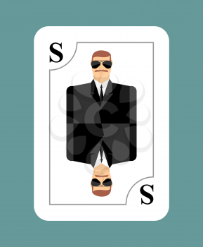 Playing card secret agent, Scout, spy. Conceptual new card people in costume. During game, learn hidden playing card.