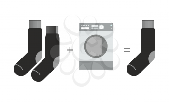 Socks and a washing machine. Riddle where you lose one sock after washing. Vector illustration
