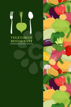Vegetarian menu cover for restaurant or Cafe. Bunch of fresh Vegetables. Vector illustration
