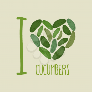 I love cucumbers. Heart of green cucumber. Vector illustration
