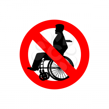Stop disabled. Prohibited person on wheelchair. Ban for people with disabilities. Red forbidding sign
