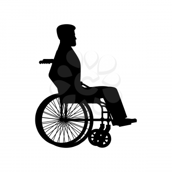 Disabled wheelchair silhouette. Man sits in carriage with wheels.
