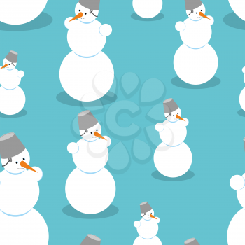 Snowman seamless pattern. Background of snow figure. Texture of Christmas winter character. Snow sculpture. Texture for childrens fabric.