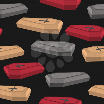 Colourful coffins seamless pattern on a black background. Vector illustration for Halloween
