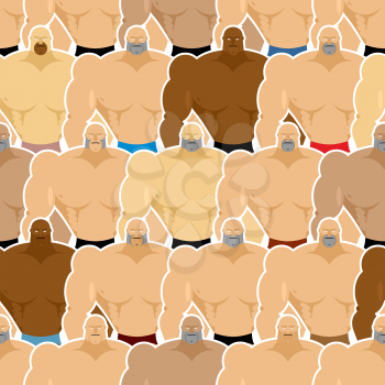 Bodybuilding competitions seamless pattern. Many athletes males. Vector background of people with big muscles. Fitness models
