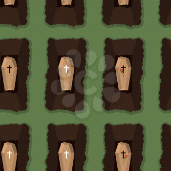 Top view of cemetery. seamless pattern coffins. Vector illustration of burial place
