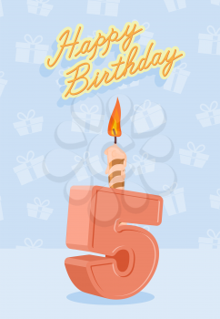 Happy birthday card with 5th birthday. Vector illustration