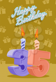 Happy birthday card with 35th birthday. Vector illustration