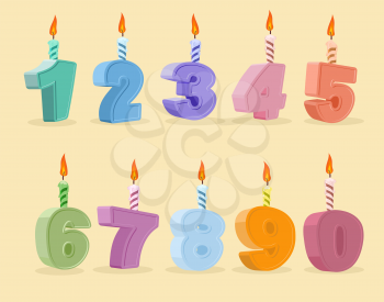 birthday candles set. Vector illustration.  cartoon numbers