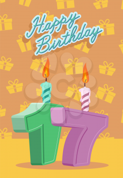 Happy Birthday Vector Design. Announcement and Celebration Message Poster, Flyer Flat Style Age 17