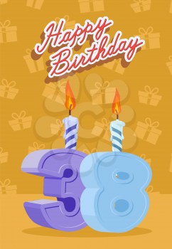 Happy Birthday Vector Design. Announcement and Celebration Message Poster, Flyer Flat Style Age 38