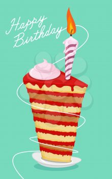 High cake. Happy birthday postcard. Birthday cake. Vector illusnration