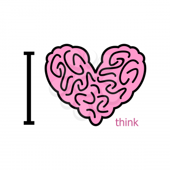 I love to think. Heart symbol from brain. heart organ human. Vector illustration
