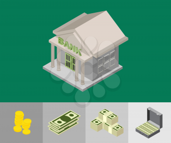 bank building isometric icons for web