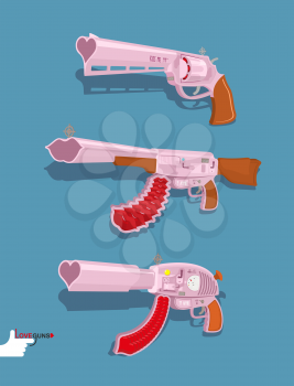 Set love guns. Automatic, Blaster, Magnum. Vector illustration