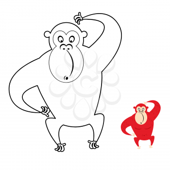 Monkey coloring book. Red monkey makes surprise muzzle. Funny primacy of symbol of Chinese new year.
