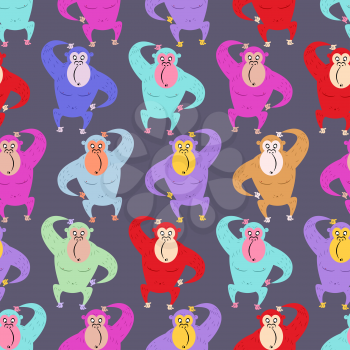 Monkey seamless pattern. Multicolored Gorilla background. Colored animal from  jungle. Funny primacy of ornament for baby tissue.

