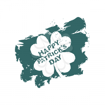  Patricks day Clover runge style. Trace of brush. Logo template for national holiday. Four leaf clover is rare plant
