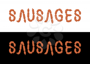 Sausages. Letters from sausages. Font from meal. Vector illustration