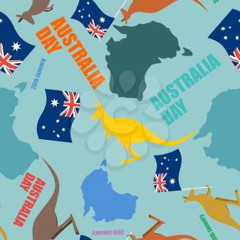 Australia day seamless pattern. Festivde backdrop for national holiday Australia. Patriotic ornament. Kangaroo and map of Australia. Flag of Australia. Texture for registration of designs for  holiday