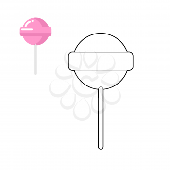 Lollipop coloring book. Pink round sweets for children. Sweet strawberry flavor.
