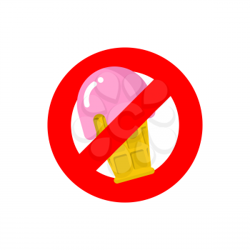Stop ice cream. Red forbidding sign for sweet dessert with strawberry taste. Ban cold dairy delicacy. Forbidden to eat sweets