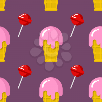 Ice cream and candy seamless pattern. Sweet background of sweets and desserts. Cute ornament for kids fabrics.
