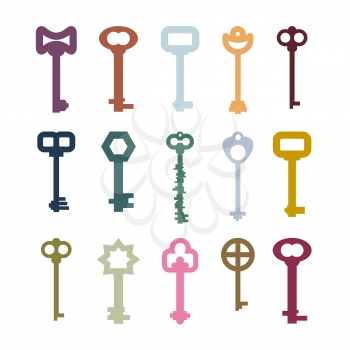 old vintage keys set. Color clues from ancient castles. Door vintage key collection
