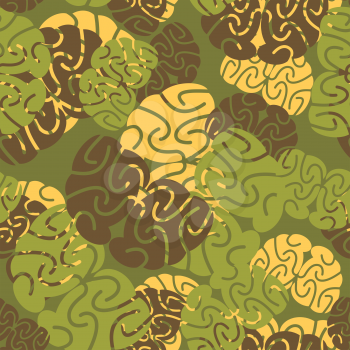 Military texture of brains. Camouflage army seamless pattern of brain. Soldiers seamless background for intelligent, scientific soldier.