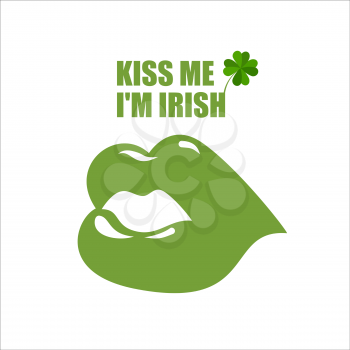 Green lips. Green kiss and clover, Shamrock. Kiss me I'm Irish. Merry logo for Saint Patrick's holiday in Ireland
