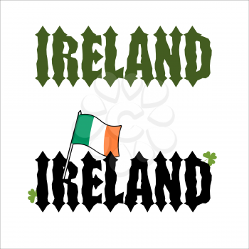 Ireland Celtic font. Flag of Ireland and clover, Shamrock. Ancient font

