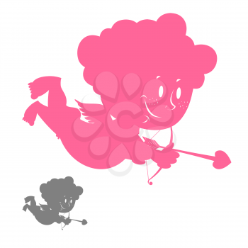 Cupid silhouette. Pink Angel with a smile. Hilarious cute Cupid. Character for Valentine's day.
