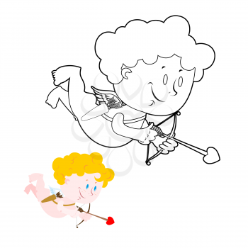 Cupid coloring book. Cute Angel and bow and arrows. Character for Valentines day 14 february
