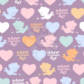 Romantic seamless pattern: Cupid and hearts. Happy Valentines day. Background for Valentine for 14 february