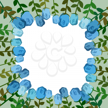 Decorative frame of blue roses. Vintage background of flowers. Vector illustration
