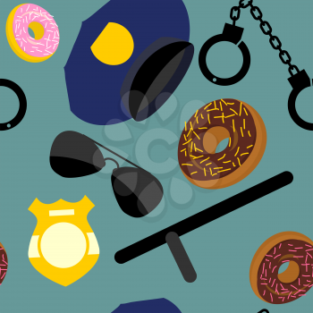 Police set seamless pattern. Police uniforms and handcuffs. Badge and nightstick. Vector background.
