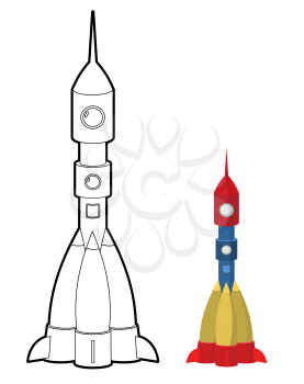 Rocket coloring book. Space transport astronauts. Vector illustration
