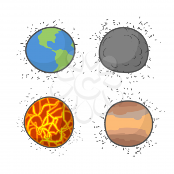Set space planets and stars on a white background. Vector illustration.
