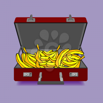 outdoor suitcase with banana, bananas in a suitcase