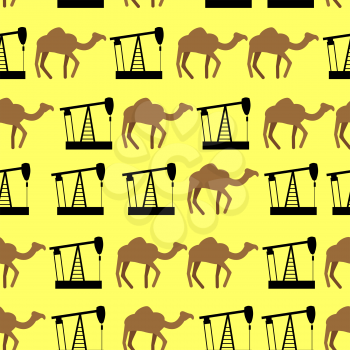 Desert camels and oil pumps seamless pattern. Vector background for UAE.
