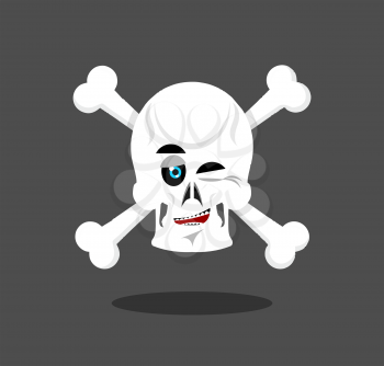 Laughing Skull winks emotion. Crossbones. Cheerful skeleton head
