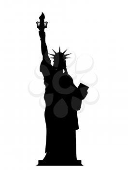 Silhouette Statue of Liberty in USA. Contour national symbol of America. State attraction of country. Statue of Liberty on a white background. Symbol of freedom and democracy. Monument of architecture