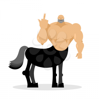 Angry centaur shows fuck. Magic bully. Angry mythical character. Man horse. Evil Magic creature
